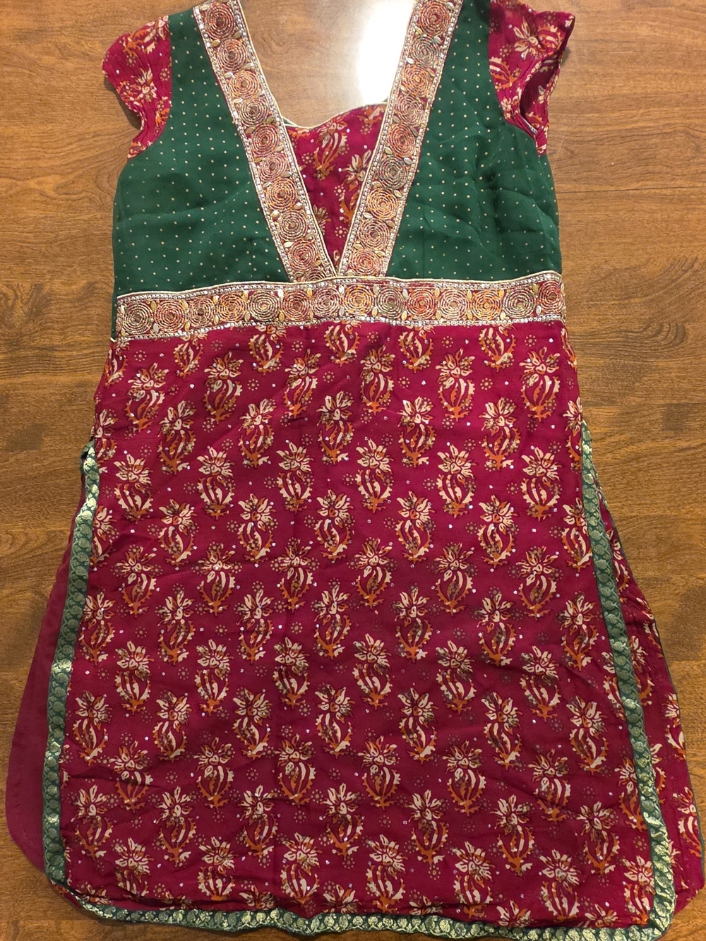Rhythm Green Tunic Kurti with Red & Gold Embroidered Trim